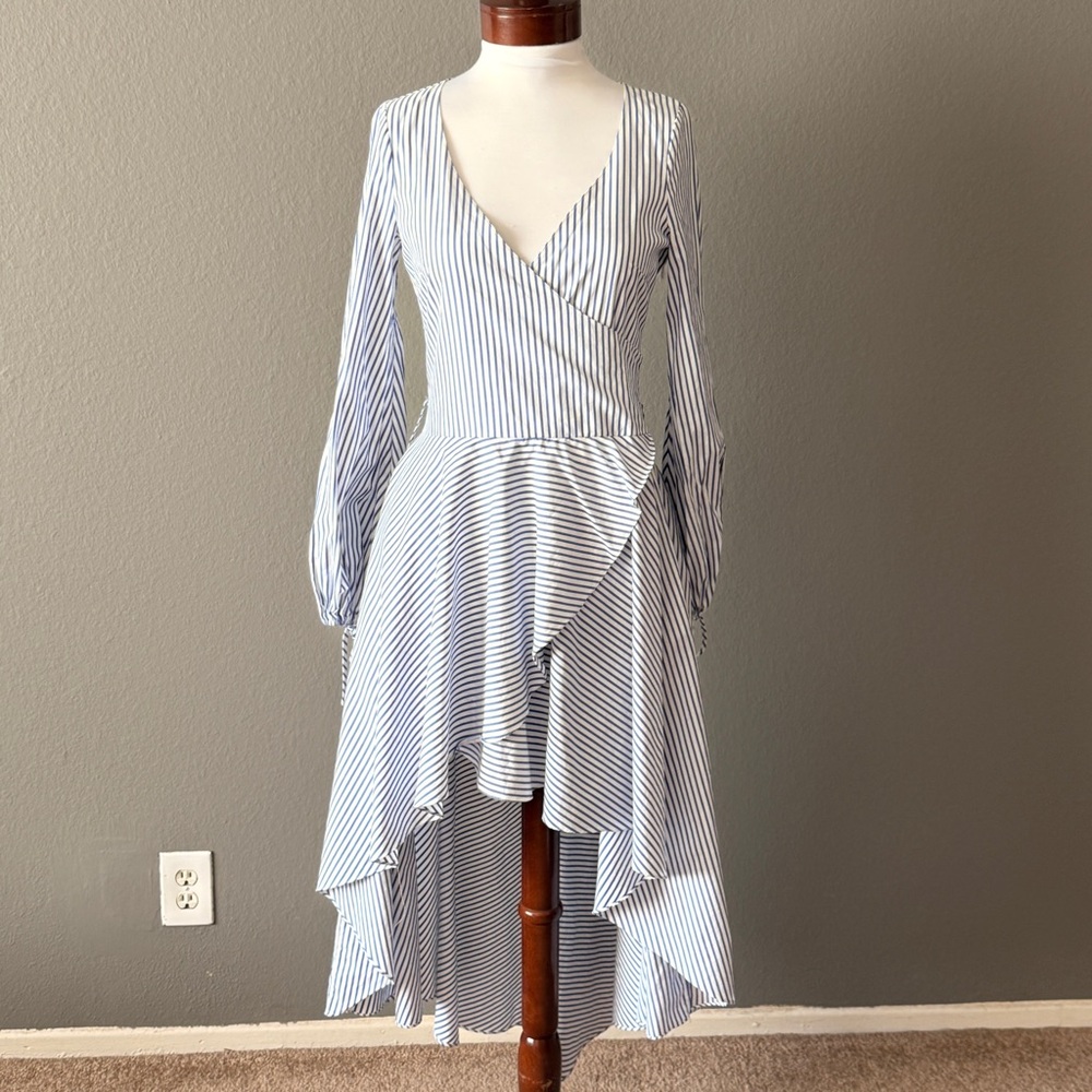 Caroline Constas New York Lena navy blue white nautical hi low stripe dress Sz S - Picture 2 of 10